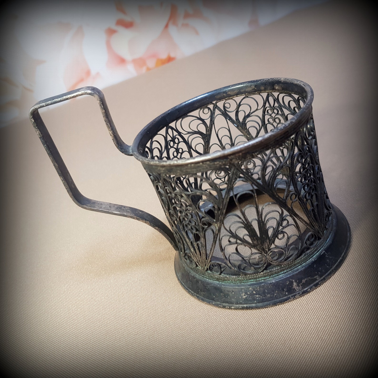 Retro cup holder filigree USSR glass holder rarity vintage Etsy