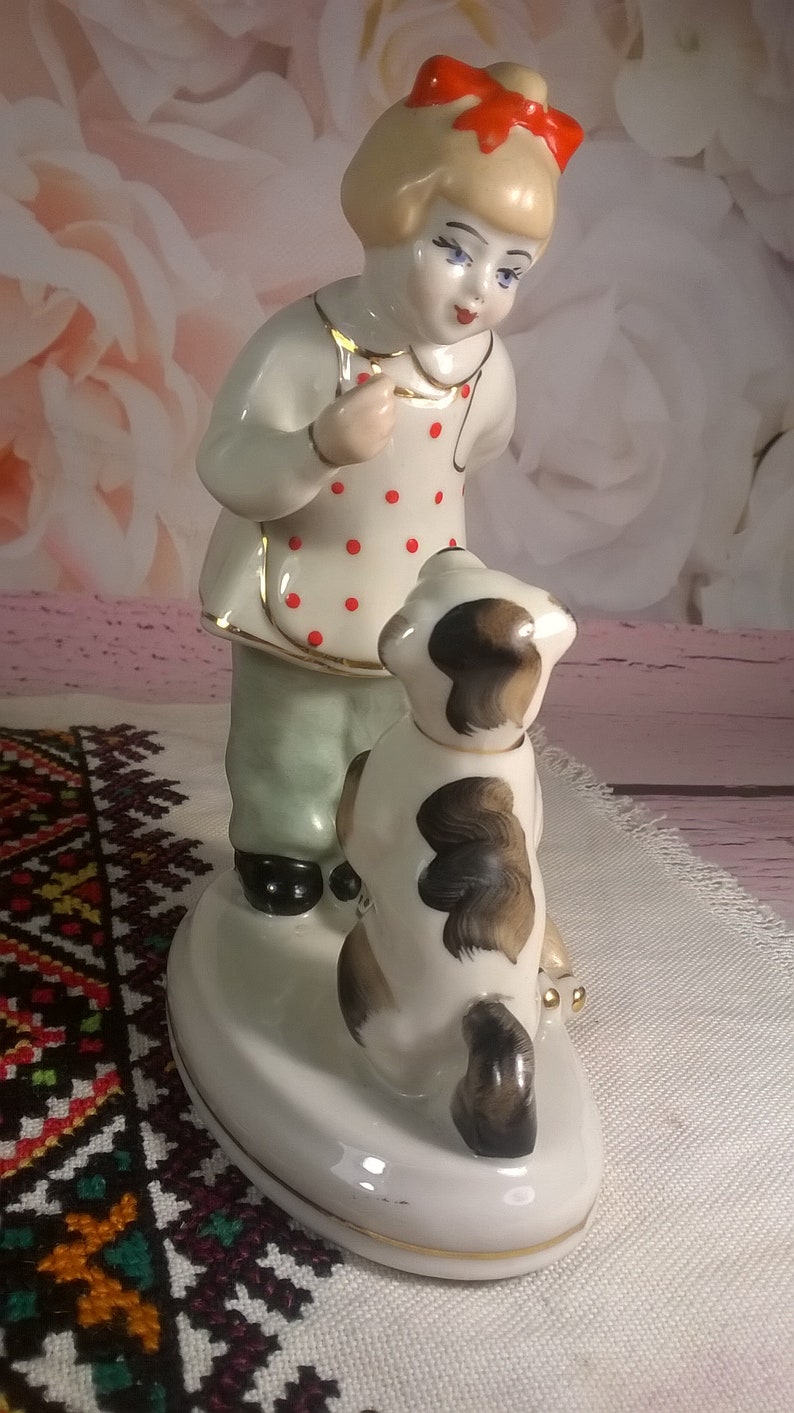 factory Polonne Porcelain Girl with a dog Girl with a puppy collection porcelain. USSR porcelain Statuette,Porcelain figurine