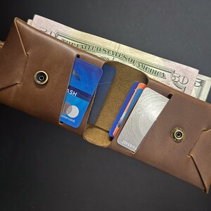 Cartera de cuero hecha a mano, tarjetero de origami, billetera delgada minimalista