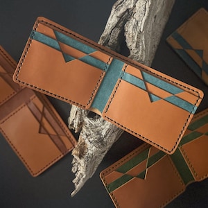 Carteira de couro masculina dobrável feita à mão | Couro curtido vegetal | Carteiras coloridas premium dobráveis para homens | Costurada à mão | Fabricada nos EUA