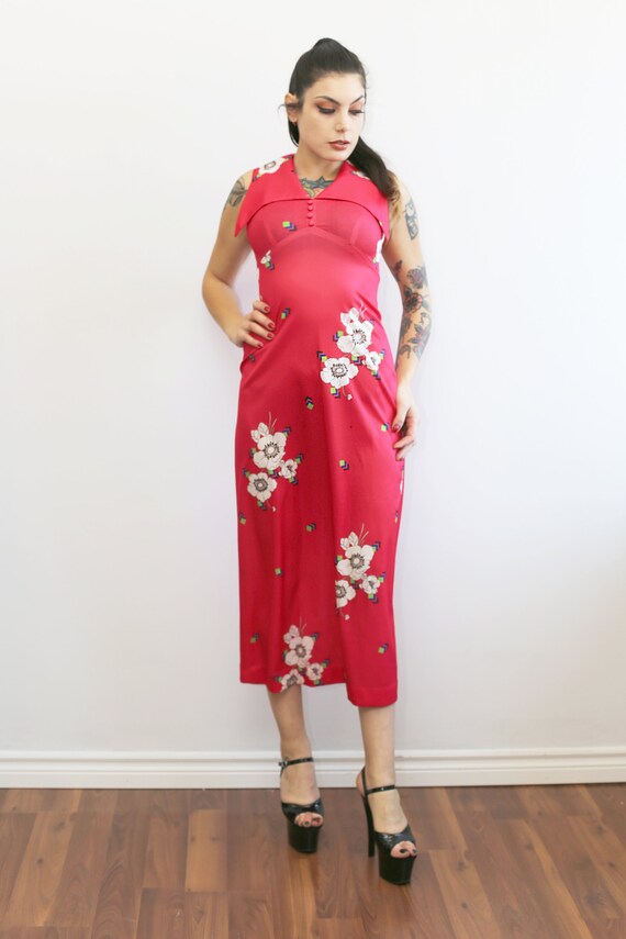 1970s Vintage - Pink Floral Maxi Dress