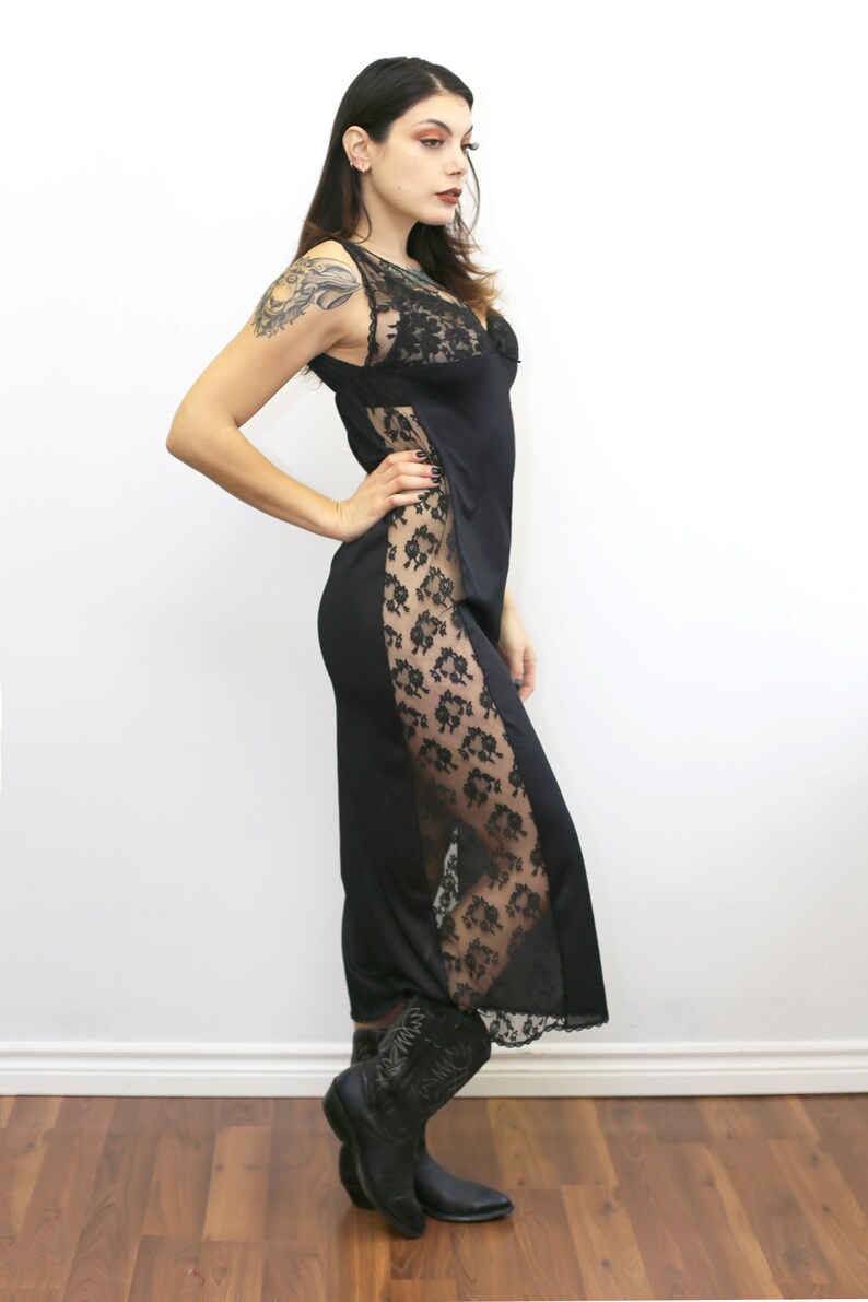 1970s Vintage Black Lace Cut-Out Slip