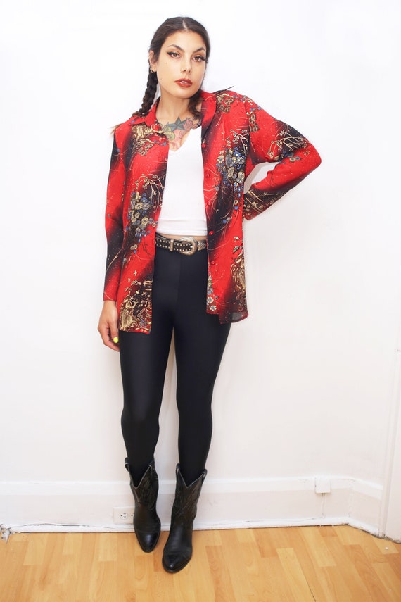 1970s Vintage - Sheer Floral Button Up Blouse