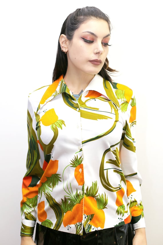 1970's Vintage - Floral Collared Button Up Shirt - image 4
