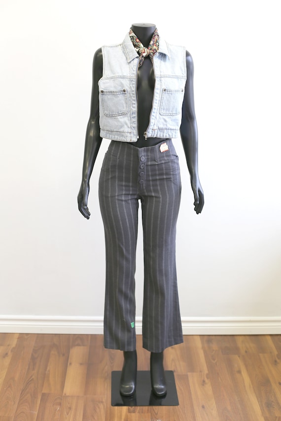1970s Vintage - High Waisted Pinstriped Flared Tro