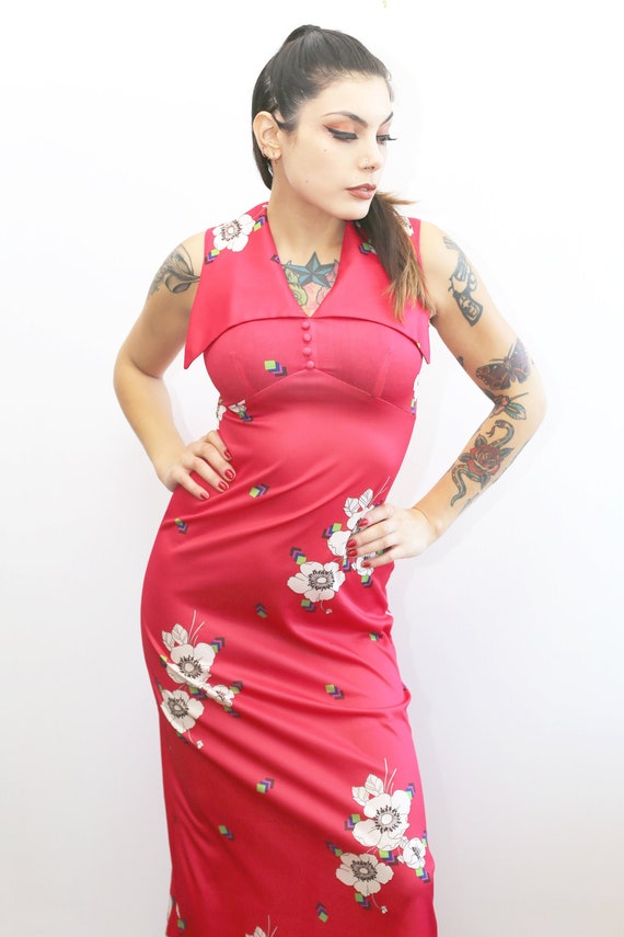 1970s Vintage - Pink Floral Maxi Dress