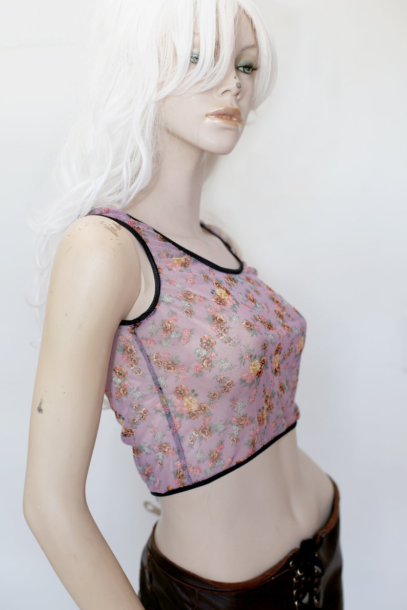 See Through Floral Mesh Crop Top
