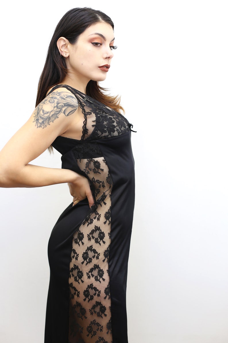 1970s Vintage Black Lace Cut-Out Slip