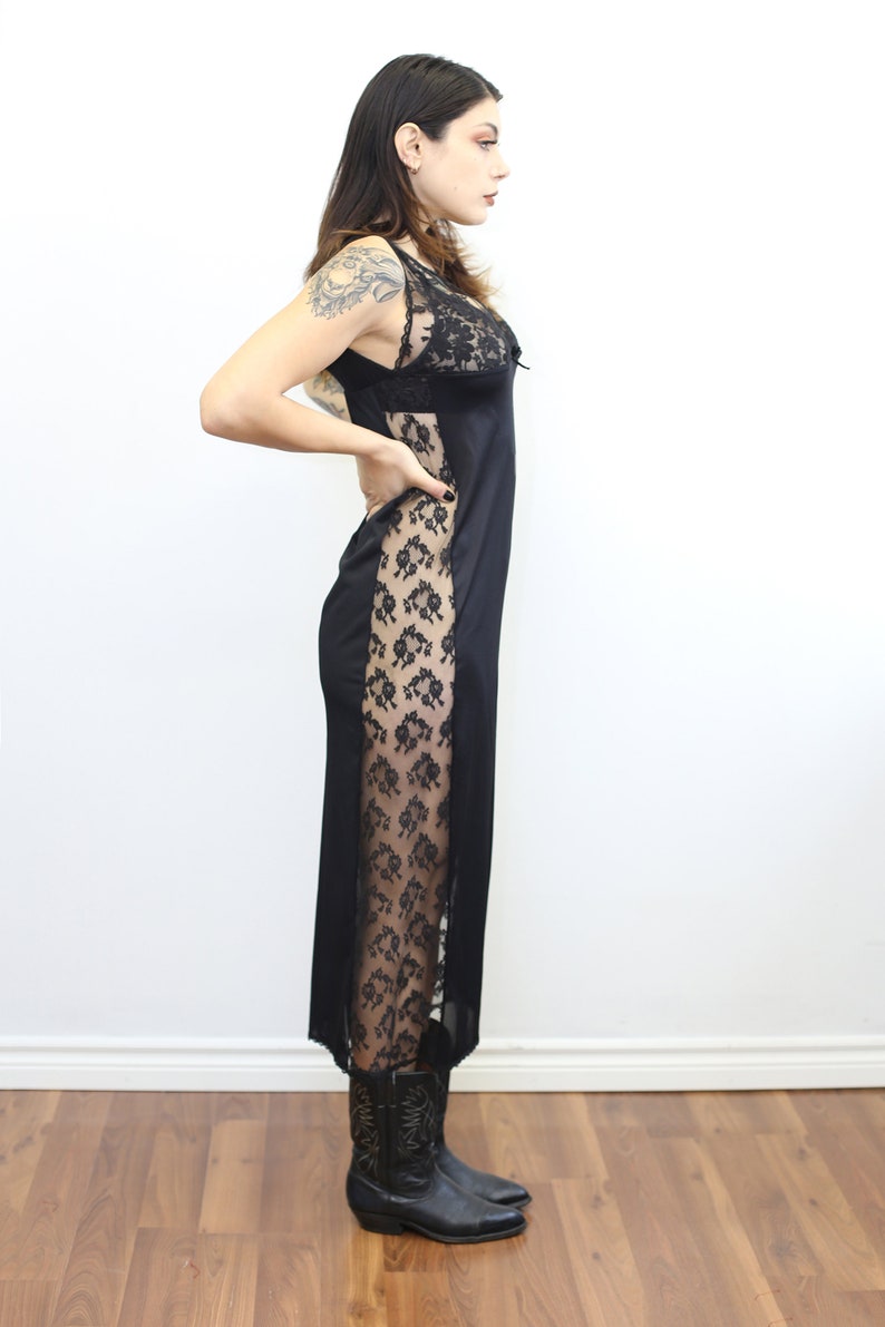 1970s Vintage Black Lace Cut-Out Slip