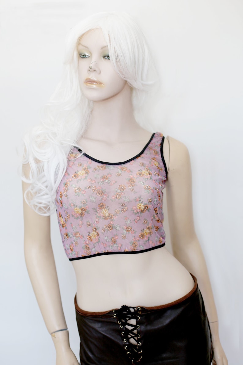 See Through Floral Mesh Crop Top