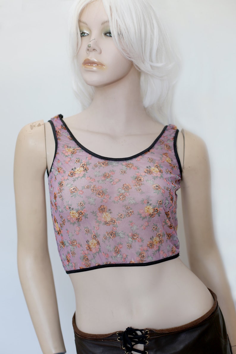 See Through Floral Mesh Crop Top