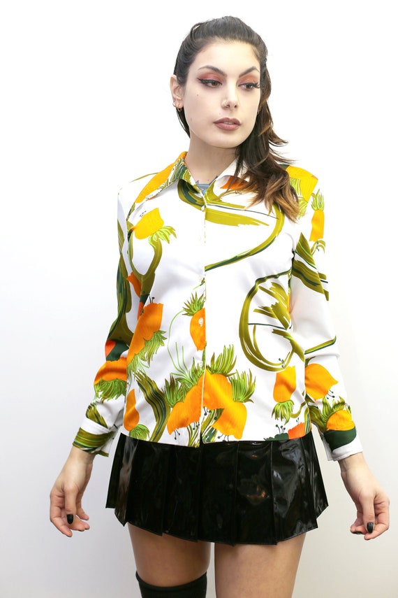 1970's Vintage - Floral Collared Button Up Shirt - image 2