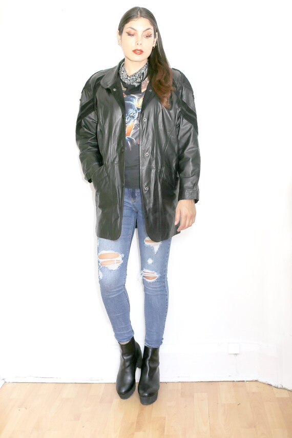 1990s Vintage - Embroidered Black Leather Western
