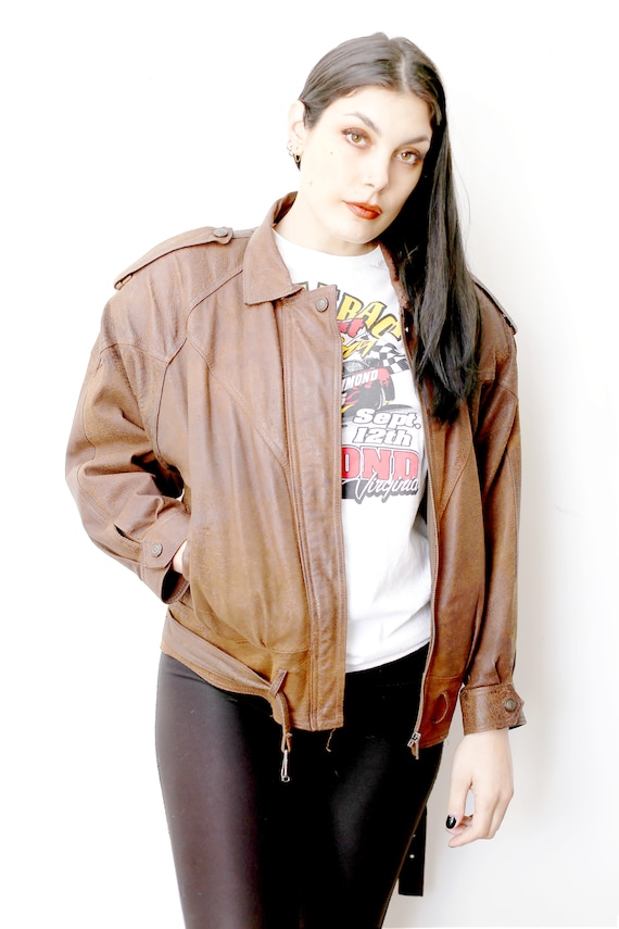 1980s Vintage - Chestnut Suede Bomber Jacket