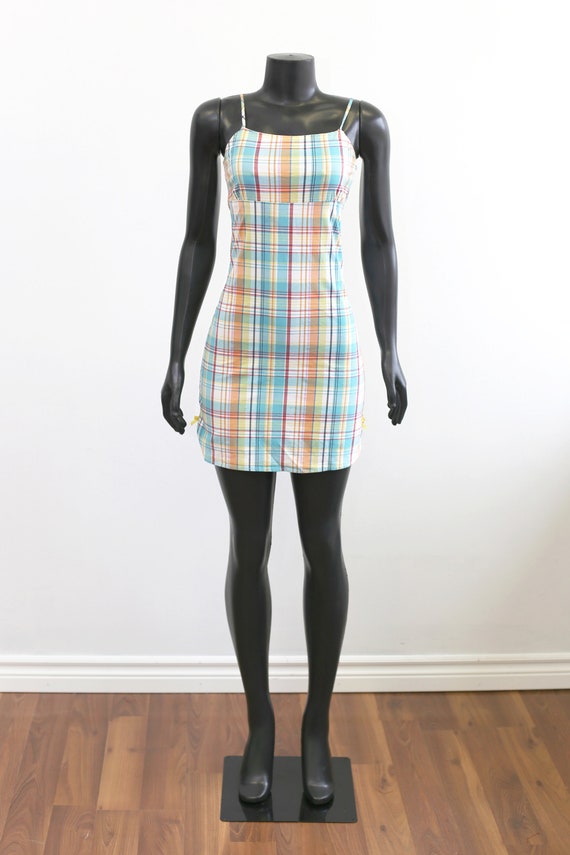 1990s Vintage - Pastel Plaid Mini Dress