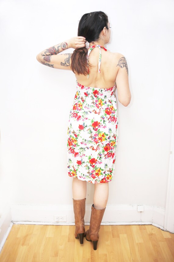 1980s Vintage - White & Floral Halter Dress - image 2