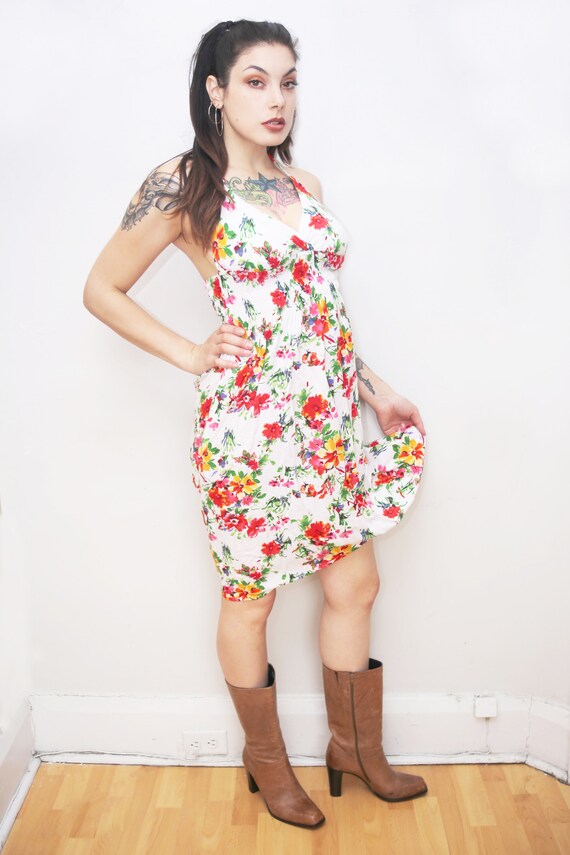 1980s Vintage - White & Floral Halter Dress - image 3