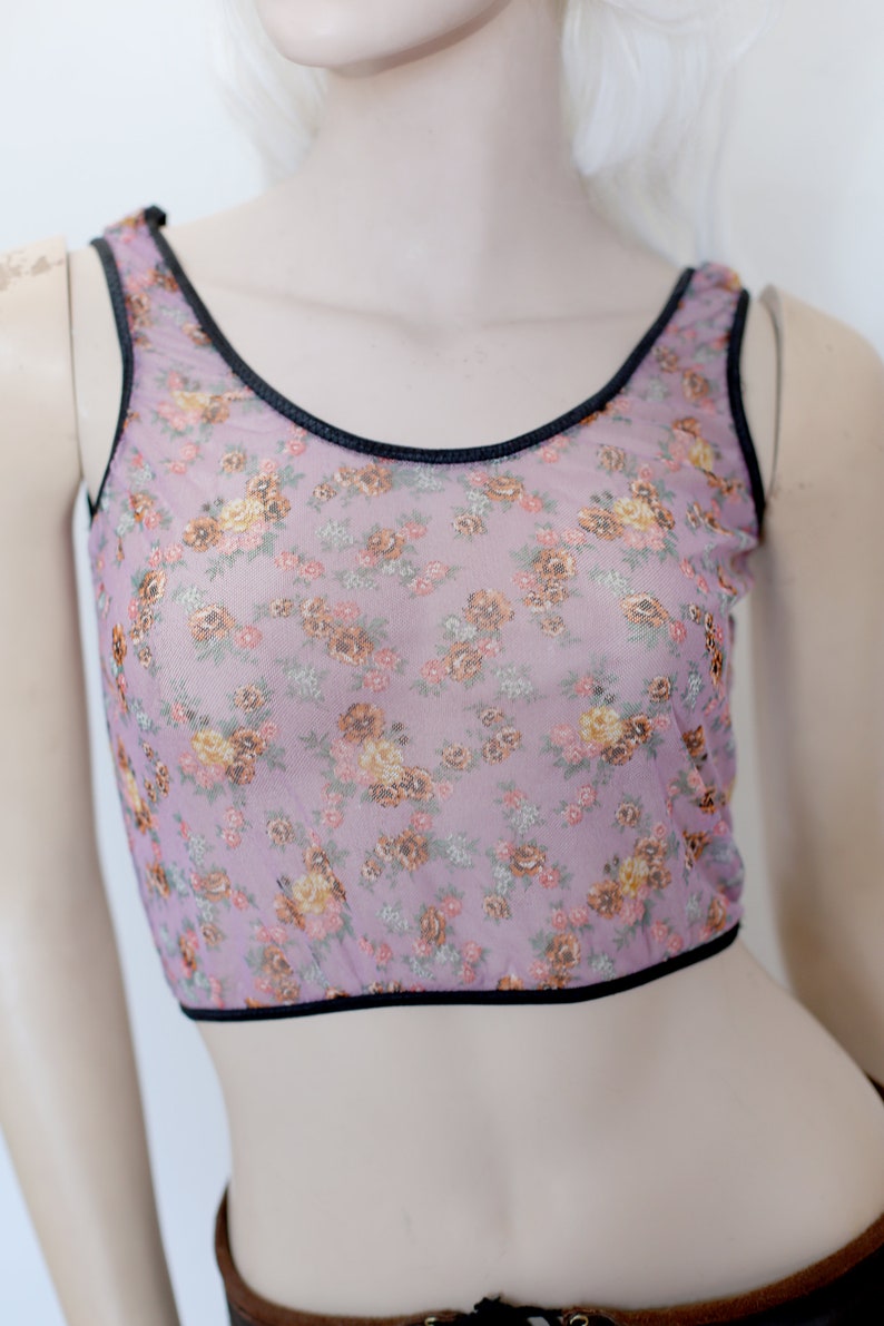 See Through Floral Mesh Crop Top