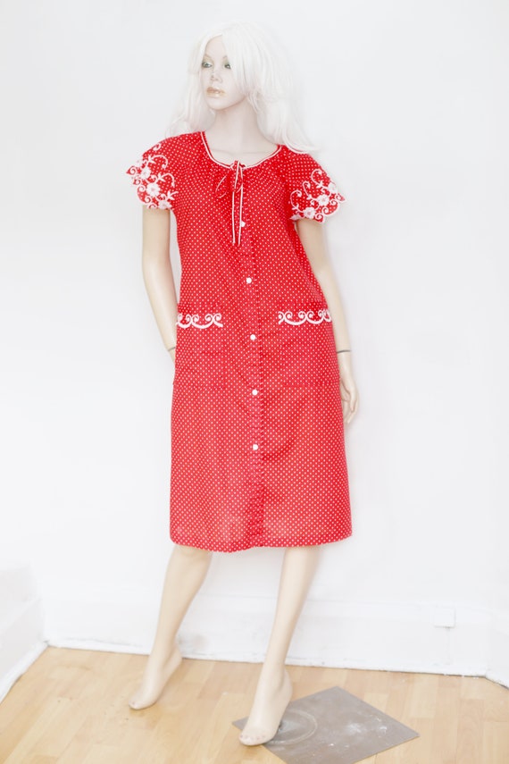 1980s Vintage - Floral Embroidered Polka Dot Day D