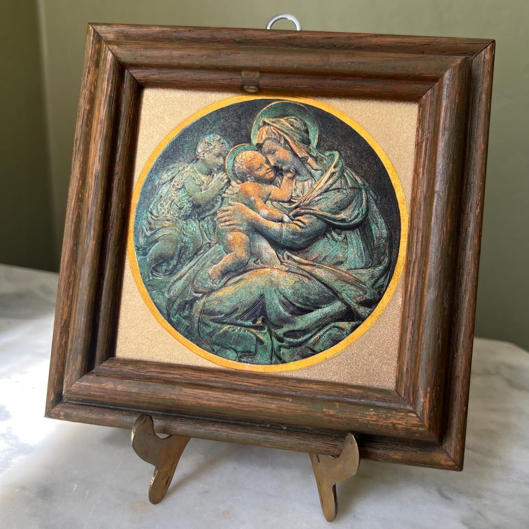 Vintage Madonna and Child Framed Print, Small Religious Art, Metallic ...
