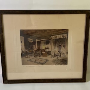 Ancienne photo teintée Wallace Nutting « Une chambre ancestrale » encadrée