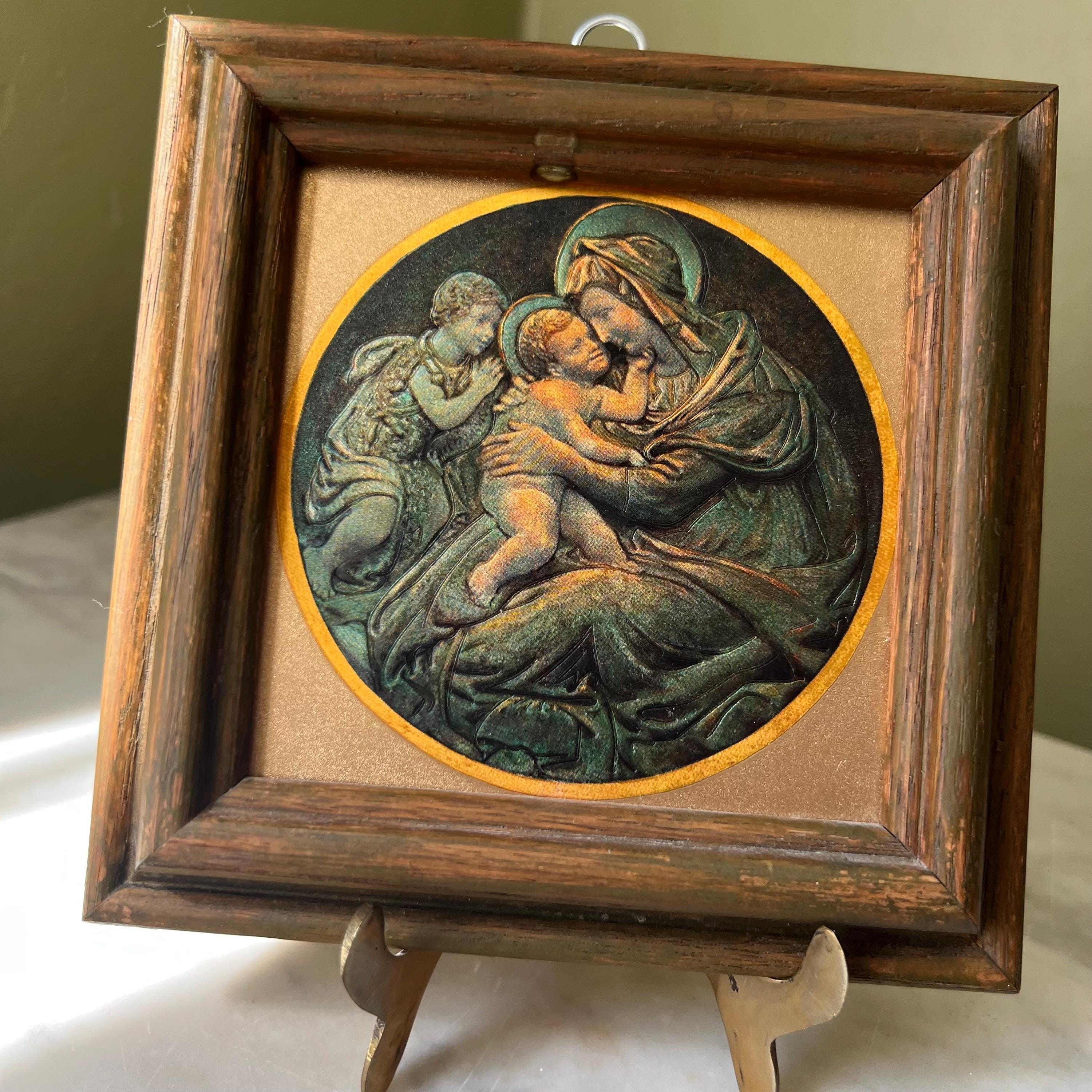 Vintage Madonna and Child Framed Print, Small Religious Art, Metallic ...