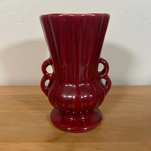 Vintage McCoy Pottery Vase, Deep Red Ceramic Vase, Classic American Pottery Decor, Mid Century Home Accent