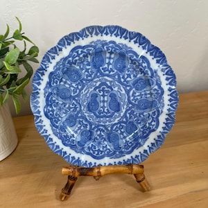 Blue and White Porcelain Plate with Scalloped Edge – Japanese Decorative Plate