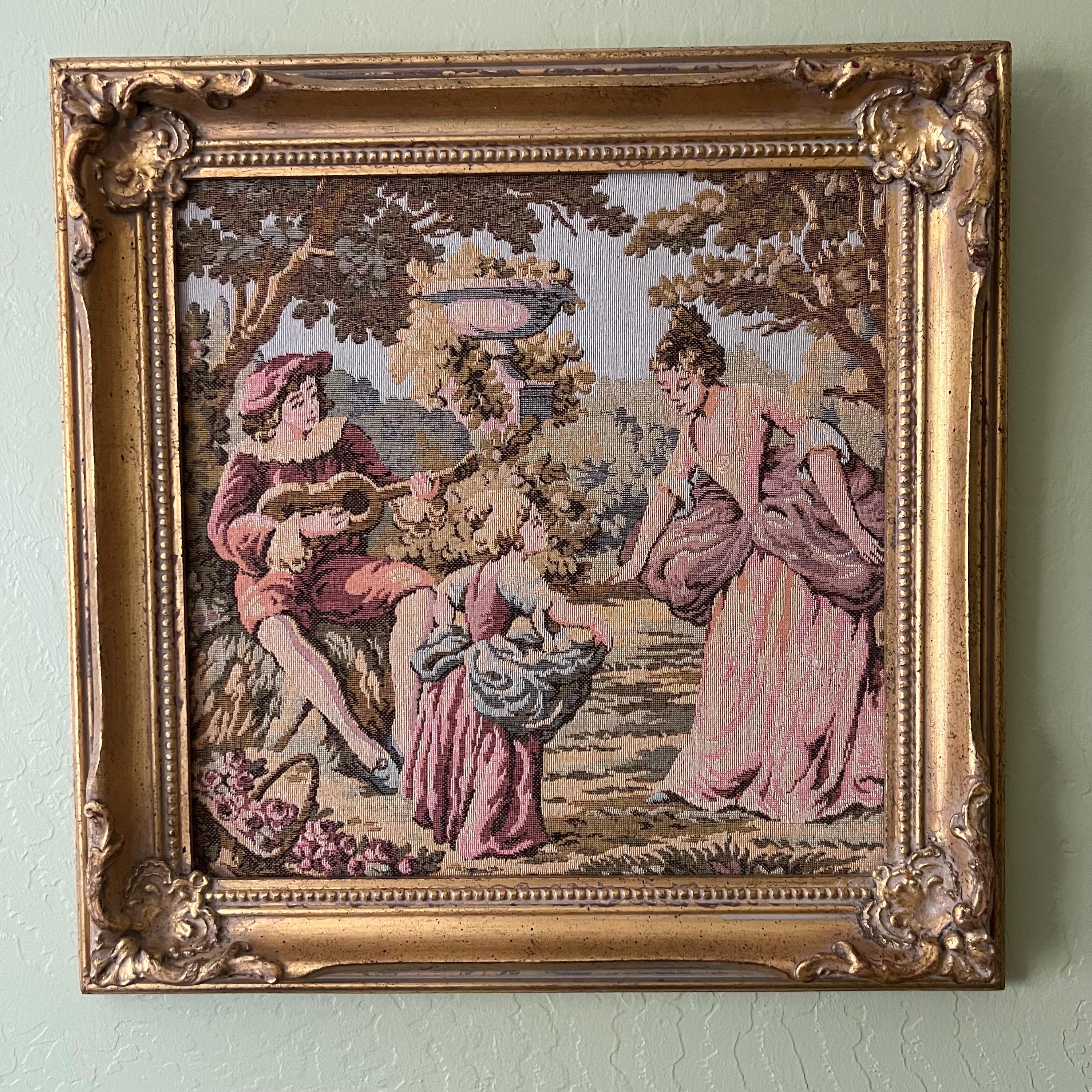 Vintage French Framed Aubusson Style Tapestry | Made in France  display picture 1