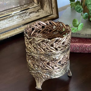 Vintage Ornate Gold Metal Filigree Candleholder, votive candleholder, tea light candleholder, Mid Century, Hollywood Regency