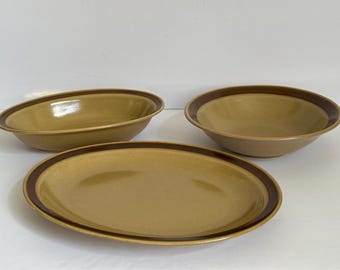 Vintage Hearthside Japan Stoneware Serving Dishes, Brown Stoneware, Mid Century Stoneware, Hand painted stoneware