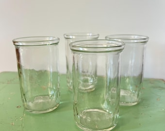 Set of 4 Vintage Jelly Jar Glasses, Diamond Pattern Tumblers, Rustic Juice Glasses, Farmhouse Kitchen
