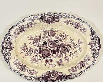 Vintage English Purple Transferware Platter – Crown Ducal “Bristol” Pattern (Rd No 762055), Old Hall, Mulberry