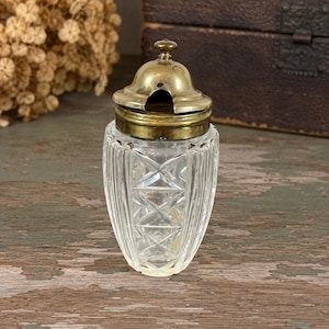Antique Cut Glass Mustard Jar with Brass Lid, Miniature Condiment Pot, Small Table Jar, Victorian Style Glass Server, Collectible Kitchen