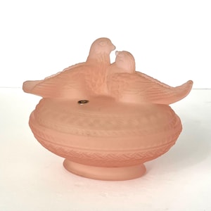 Vintage Westmoreland Pink Satin Glass Love Doves Dish , Candy Dish, Frosted Pink Glass, Trinket dish
