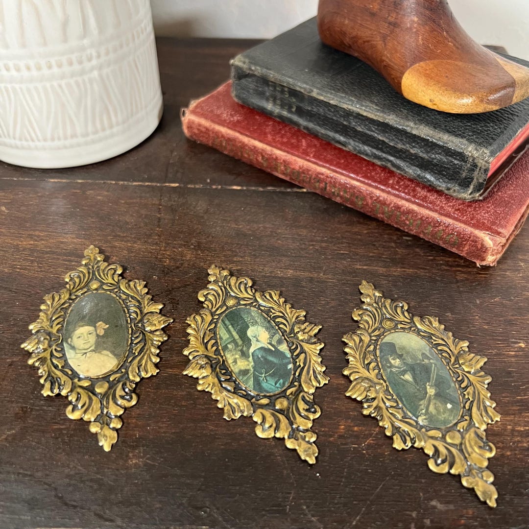 Set of 3 Vintage Brass Photo Embellishments – Ornate Portrait Plaques ...