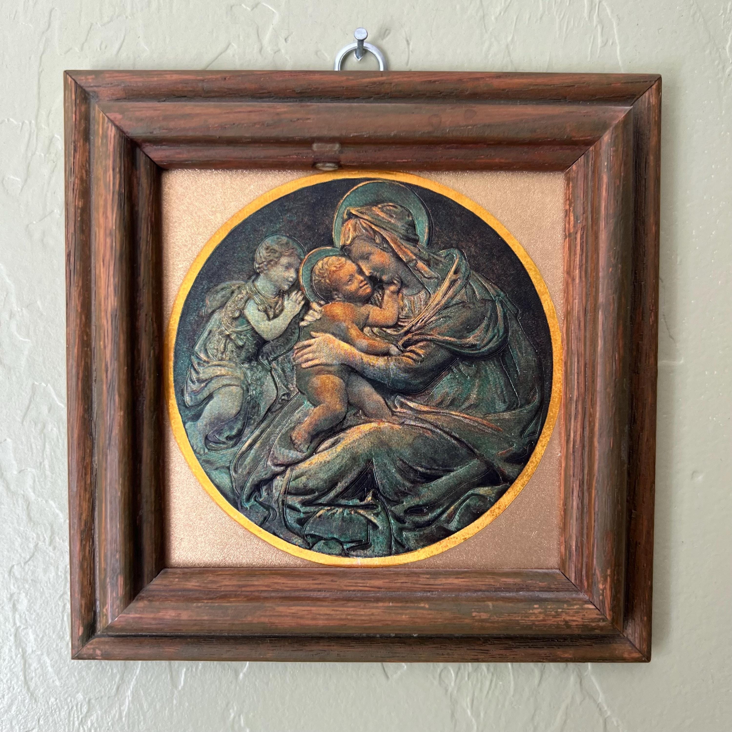 Vintage Madonna and Child Framed Print, Small Religious Art, Metallic ...
