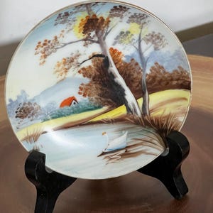 Vintage Hand-Painted Ucagco China Plate | Made in Japan | Scenic Landscape with Swan | Collectible Decorative Plate