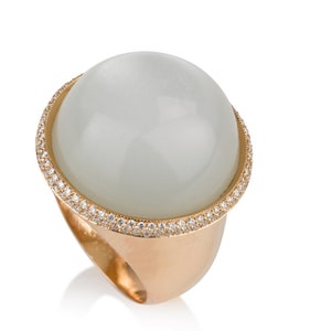 Solid rose gold, Moonstone and diamonds statement ring