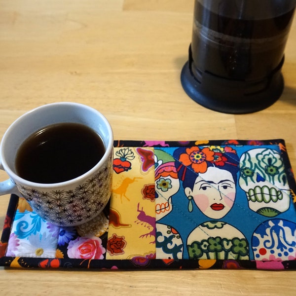 Frida Kahlo Art (Blue) FABRIC COASTER Quilted Mug Rug