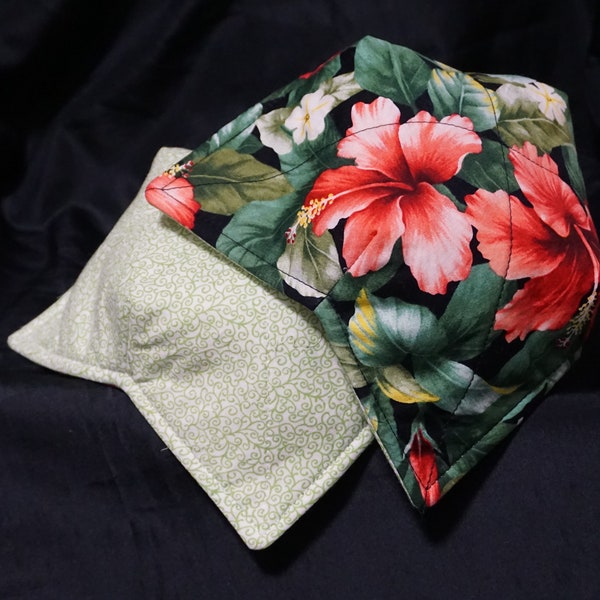 Hibiscus Red/Green MICROWAVE BOWL COZY Reversible Warm Bowl Holder