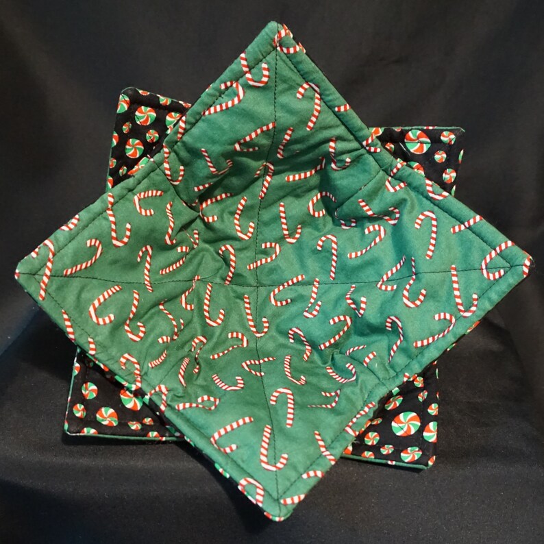 Candy Cane and Rock Candy-MICROWAVE BOWL COZY-Reversible Warm Bowl Holder