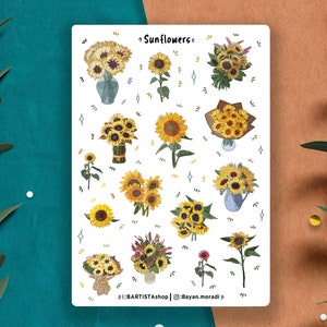 Foglio adesivo girasole, adesivi girasole, adesivi pianificatore, adesivi diario, adesivi scrapbook, adesivi estivi, adesivi estivi floreali