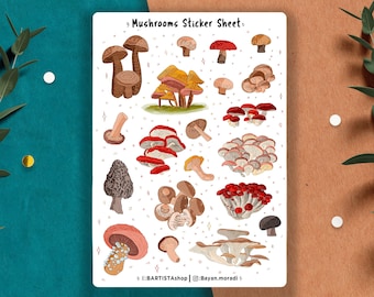Mushrooms Sticker Sheet, Planner stickers, journal stickers, scrapbooking stickers, Autumn Winter Mushroom, nature sticker, spring summer