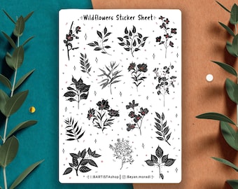 Wildflower sticker sheet, Planner Stickers, Scrapbook Sticker, Journal Stickers, Flower Stickers, Floral stickers, Nature spring summer