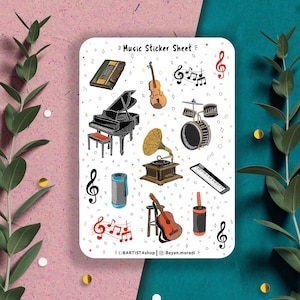 Muzikale stickervel, Planner-sticker, Muziekdagboeksticker, instrumentenstickers, pianostickers, Hygge-stickervel, Muziekstudentencadeau