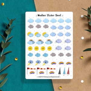 Pegatinas meteorológicas, pegatinas de planificador, pegatinas de diario, pegatinas de planificador meteorológico, pegatinas de iconos meteorológicos, pegatinas de iconos, Kawaii, pronóstico
