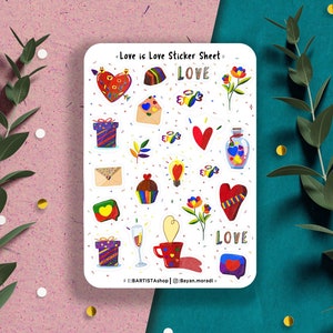 Hoja de pegatinas de amor LGBT, pegatinas de planificador, pegatinas de diario de amor, pegatinas del día de San Valentín, pegatinas de amor, pegatinas de orgullo, boda, orgullo