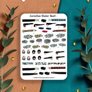50 pegatinas de corrección, pegatinas de planificador, pegatinas de diario, pegatinas funcionales, pegatinas de enmascaramiento, pegatinas de scrapbooking, pegatinas kawaii lindas