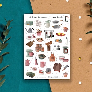 34 keukenaccessoires, plannerstickers, plakboekstickers, dagboekstickers, kookstickers, bakstickers, keuken, huis, esthetiek